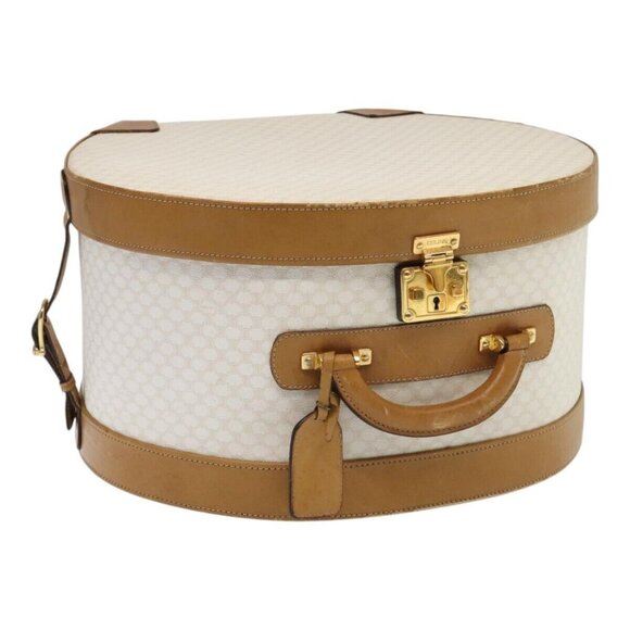 CELINE Macadam Canvas Hat Case Trunk PVC Leather White Authentic - Picture 1 of 16